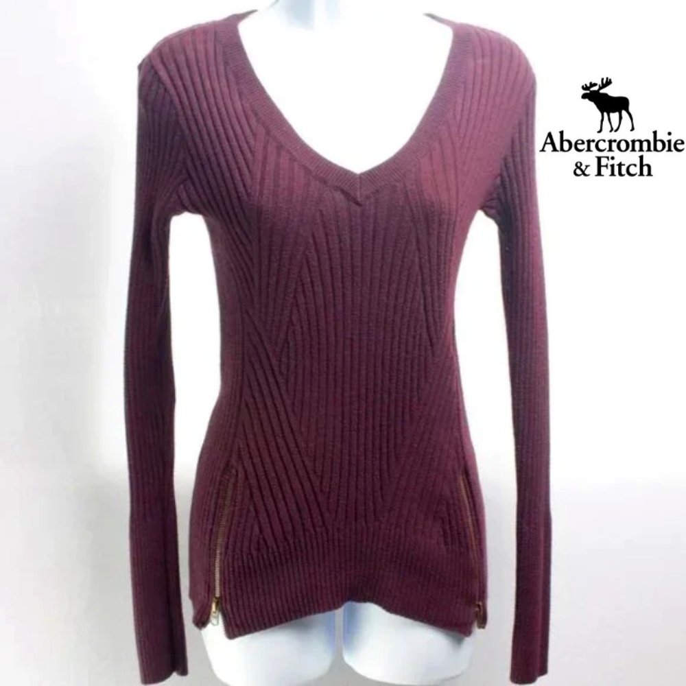 Abercrombie & Fitch Sweater Shirt Zippered Slits Sides Women's Size S Burgundy